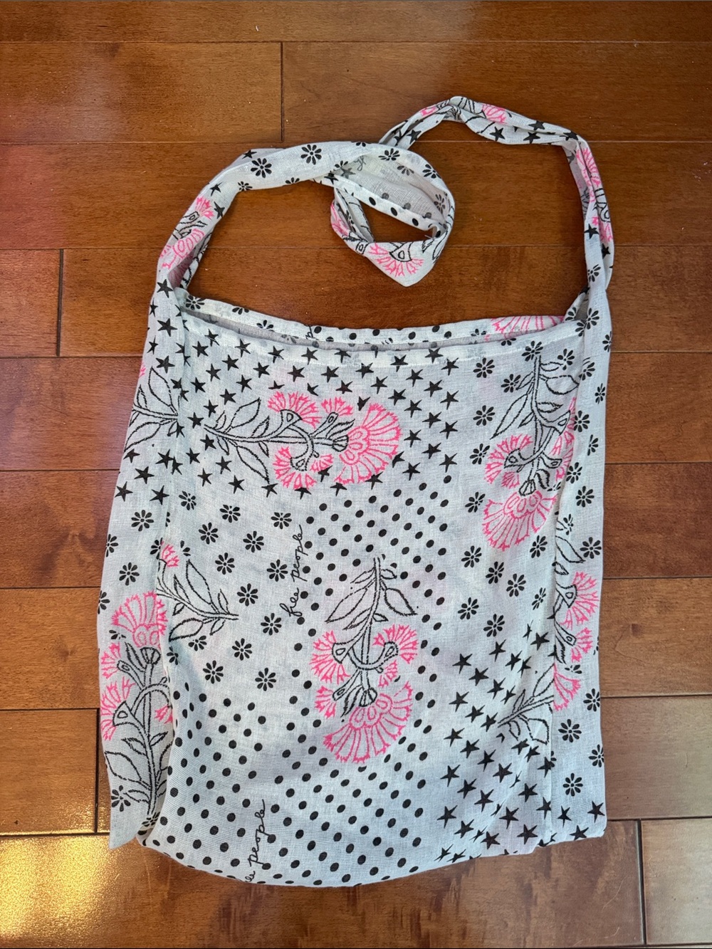 Floral Print Crossbody Tote Bag - Pink & Black